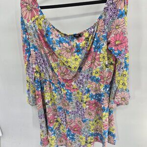 Boohoo  Floral Flower Child Mini Off the Shoulder 70s Style Mini Romper 18